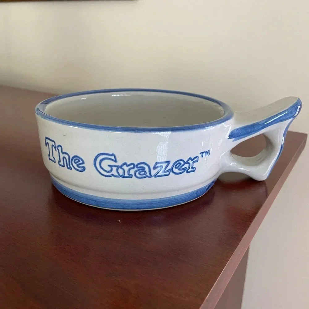 🩵 RARE Louisville Stoneware Round Dish Soup Bowl With Handle "The Grazer" EUC